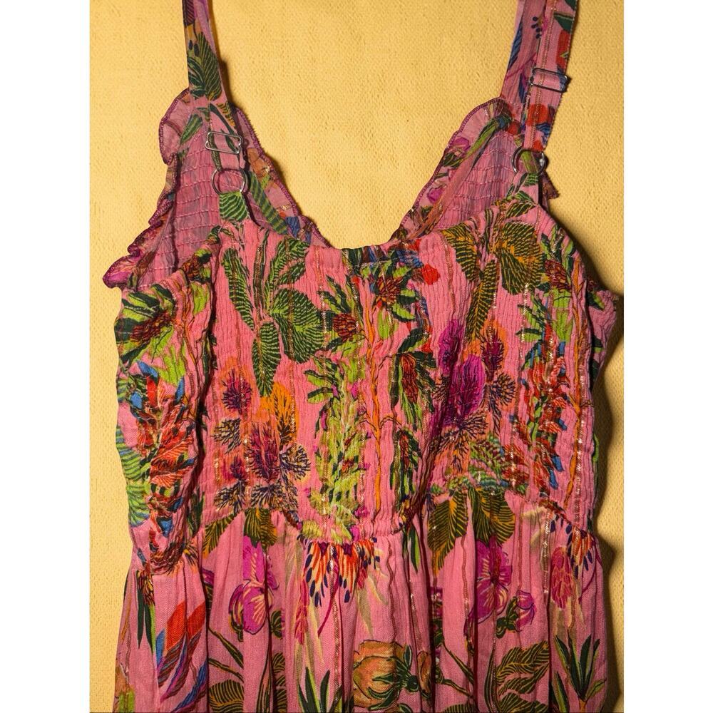 One 2 Magic Pink Tropical Floral Maxi Dress Smocked Corset Boho Size M - Picture 4 of 10